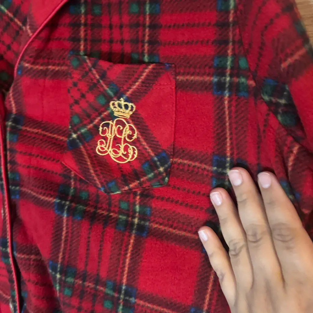 Lauren Ralph Lauren black‎ label Red Plaid Pajama button down Shirt size L - Image 3