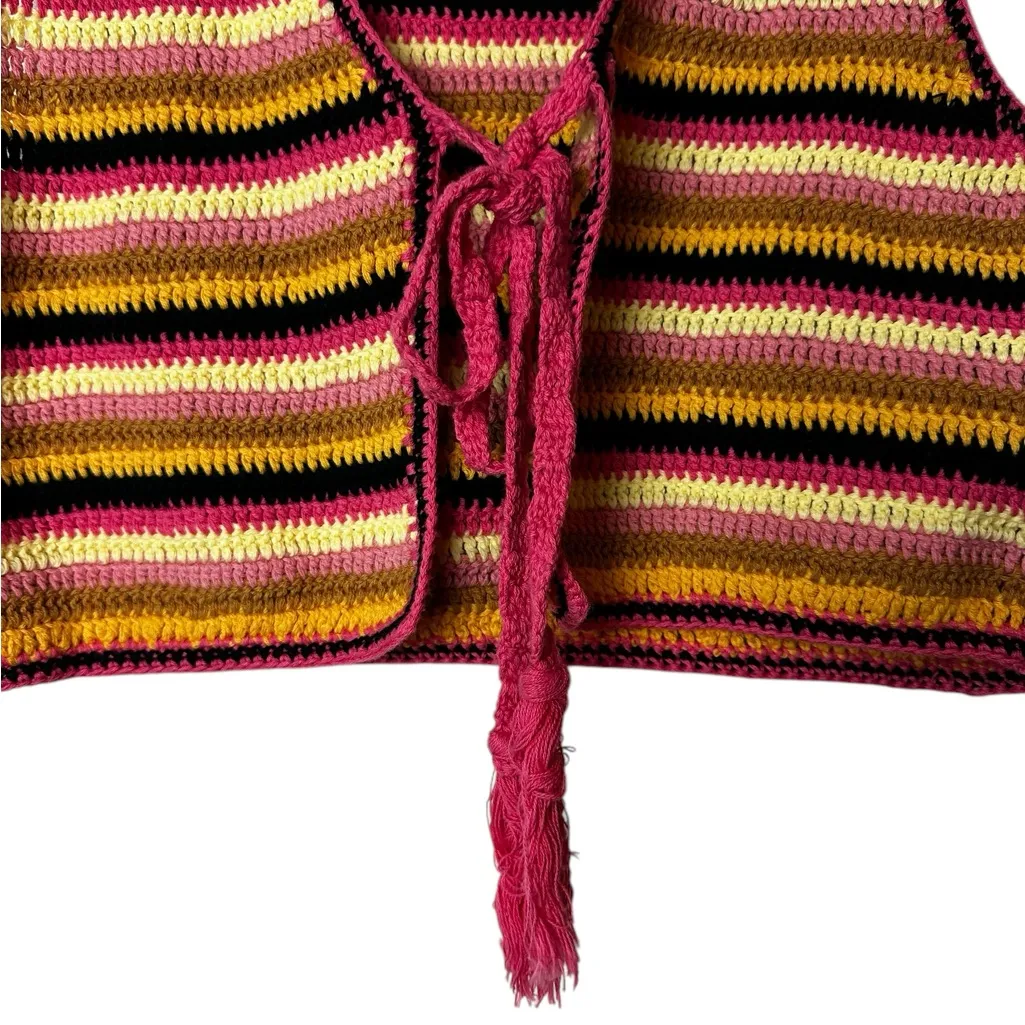 Forever 21 Crochet Knit Vest Tassel Y2K Boho Hippie Festival Size Small - Image 4
