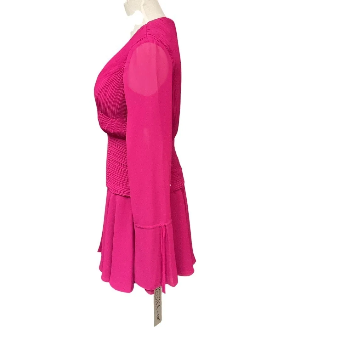 Mac Duggal Pleated Bell Sleeve Chiffon Hot Pink Cocktail Mini Dress Size 4 NWT - Image 5
