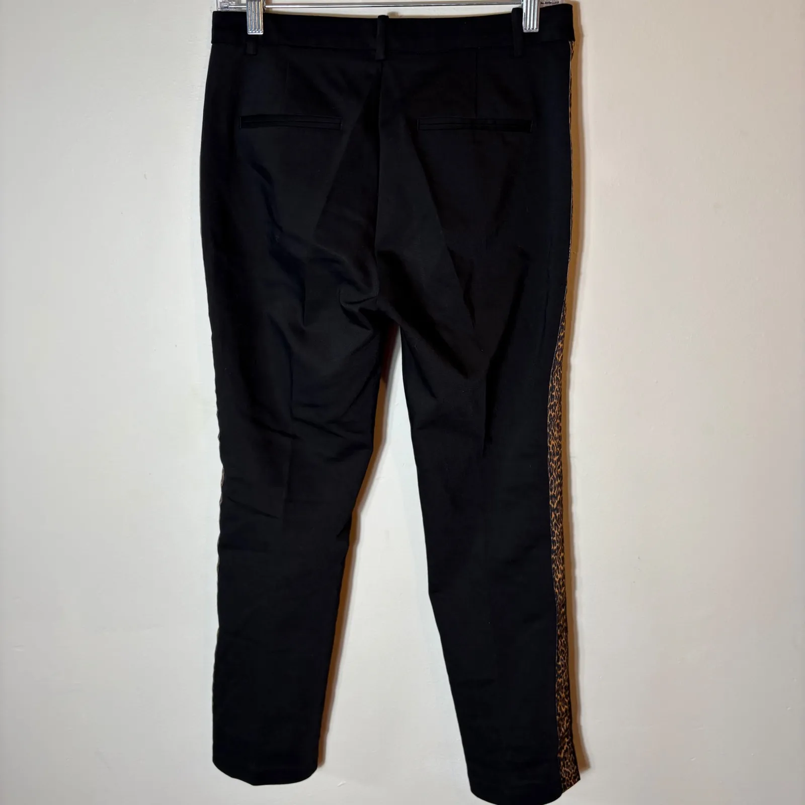 Zara Basic Black Leopard Print Trim Career Casual Pants Size‎ Small - Image 5