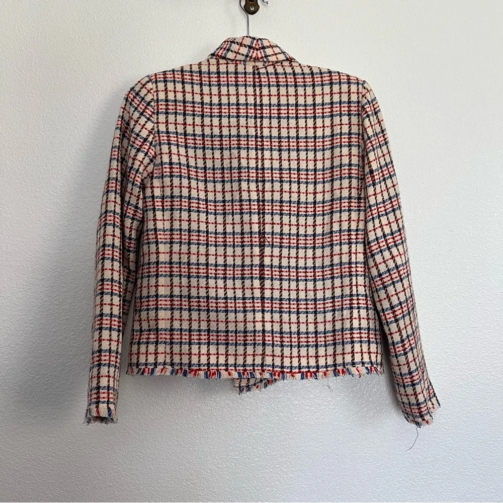 Scotch & Soda Tweed Plaid Blazer Cream Red Blue XS - Image 3