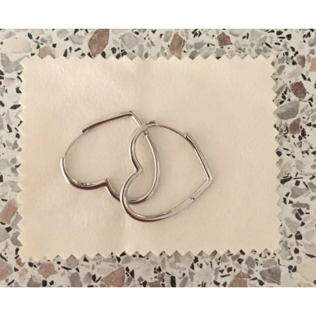 NEW Heart Hoop Earrings, Rhodium Plated‎ 925 Silver - Image 8