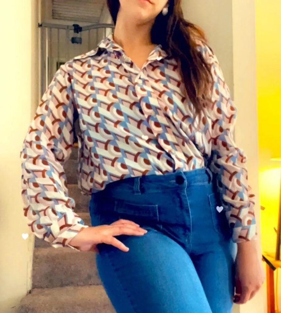 70s dagger collar groovy shirt Blue Size L - Image 12