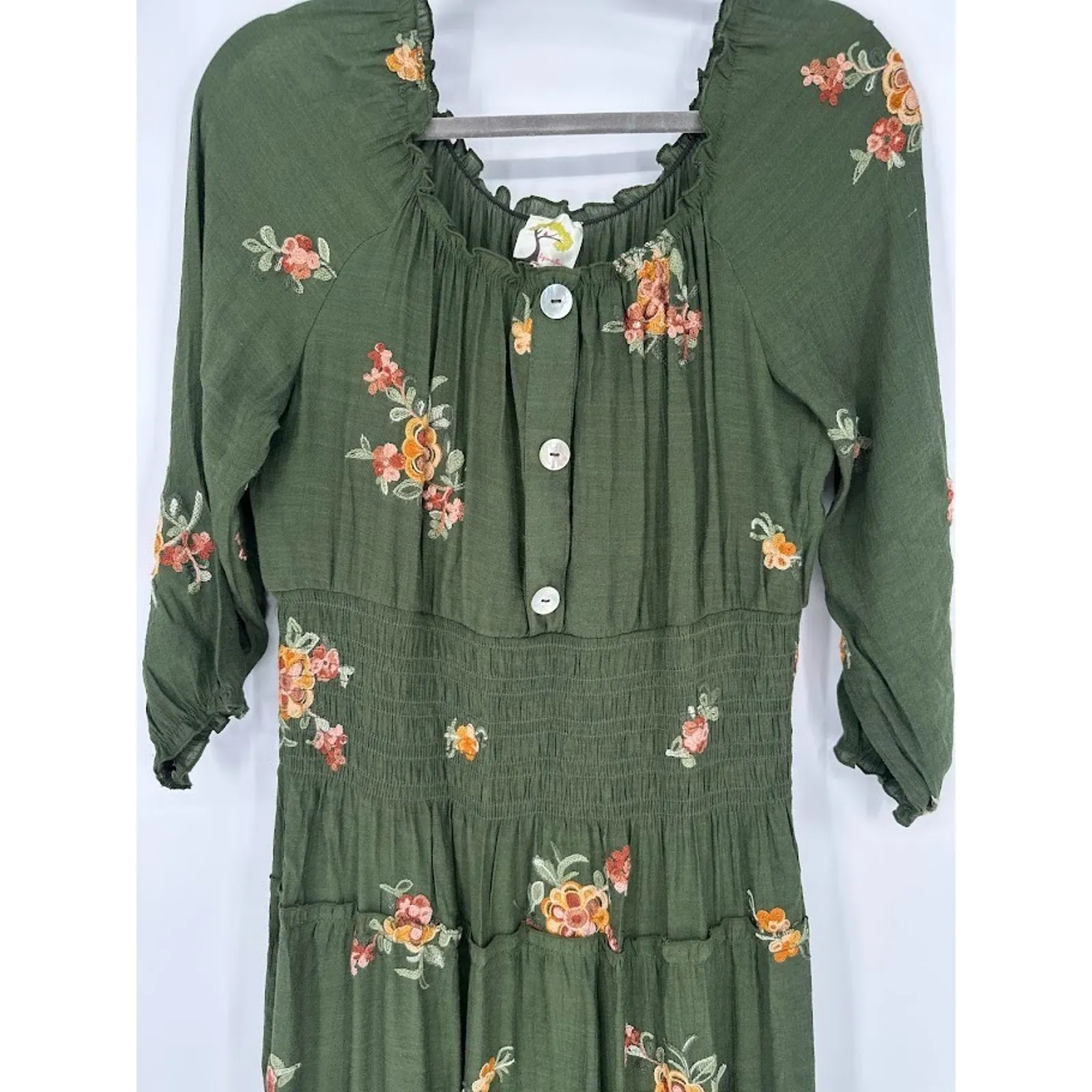 Anthropologie Fig and Flower Embroidered Smocked Tiered Ruffle Maxi Dress Medium - Image 2