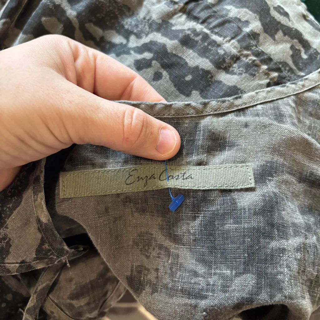 Enza Costa 100% French Linen Jumpsuit Women’s M Grey Print Gray Size M - Image 9