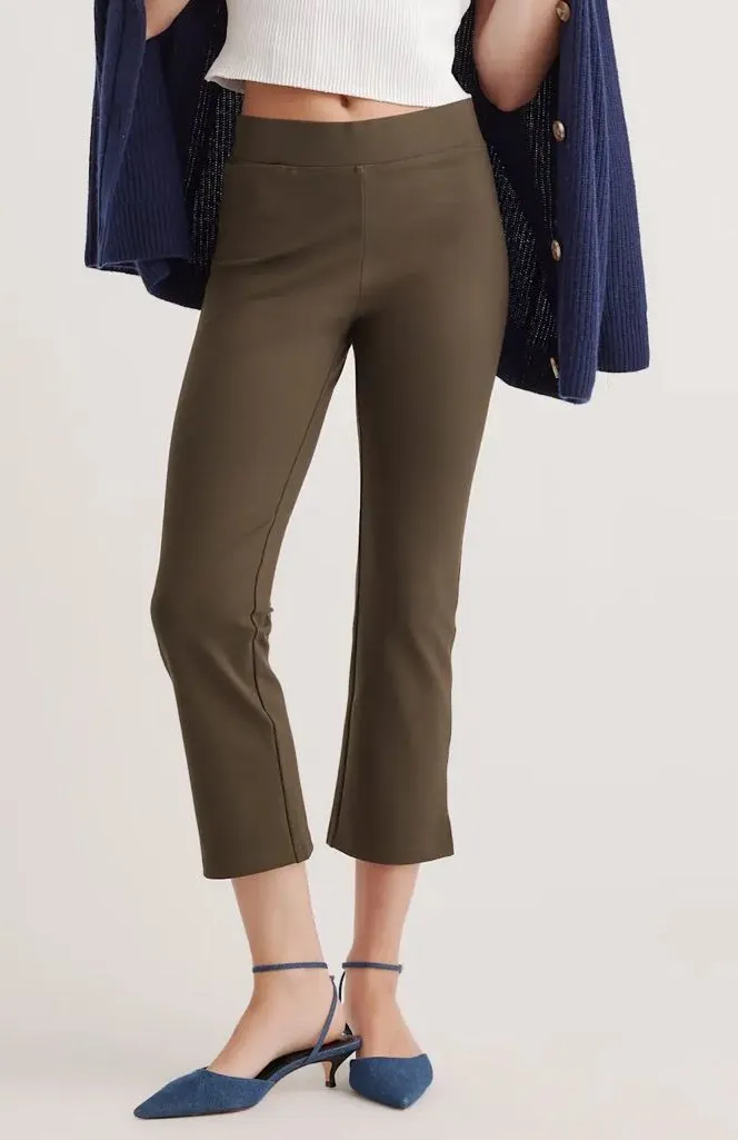 Quince Ultra Stretch Ponte Kick Flare Pants Olive Green Small Crop Slim Pant - Image 1