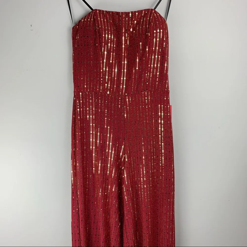 B. Smart Red Gold Sequin Strapless Jumpsuit - Image 5