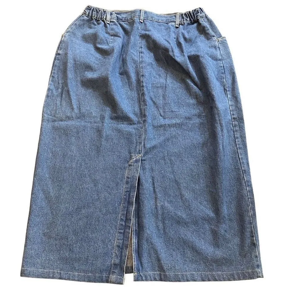 Denim & Co vintage jean skirt size 31” slit in back elastic waist Blue - Image 2