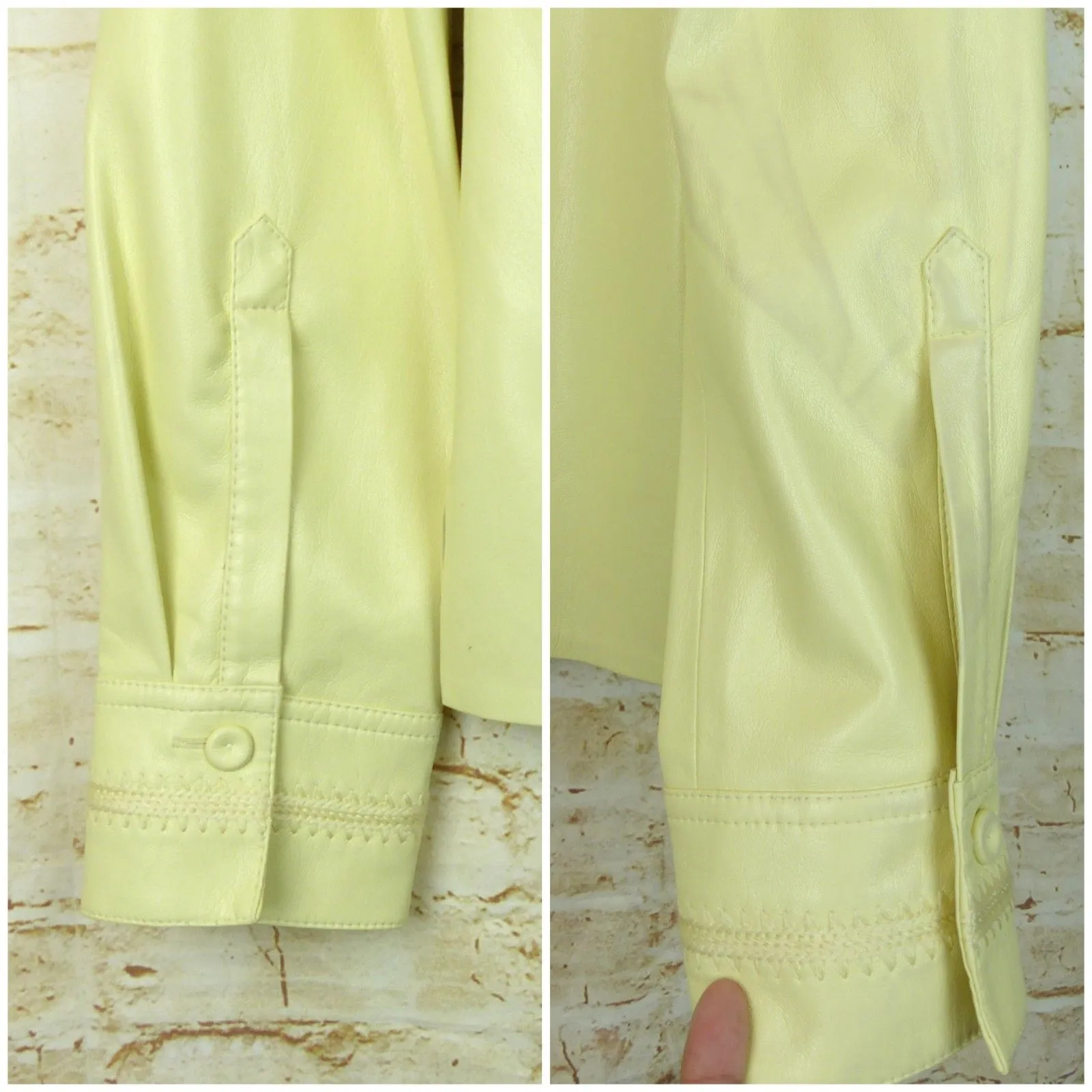 Nanushka Vegan Leather Shirt Womens S Pale Pastel Yellow Whipstitch Detail FLAWS - Image 13