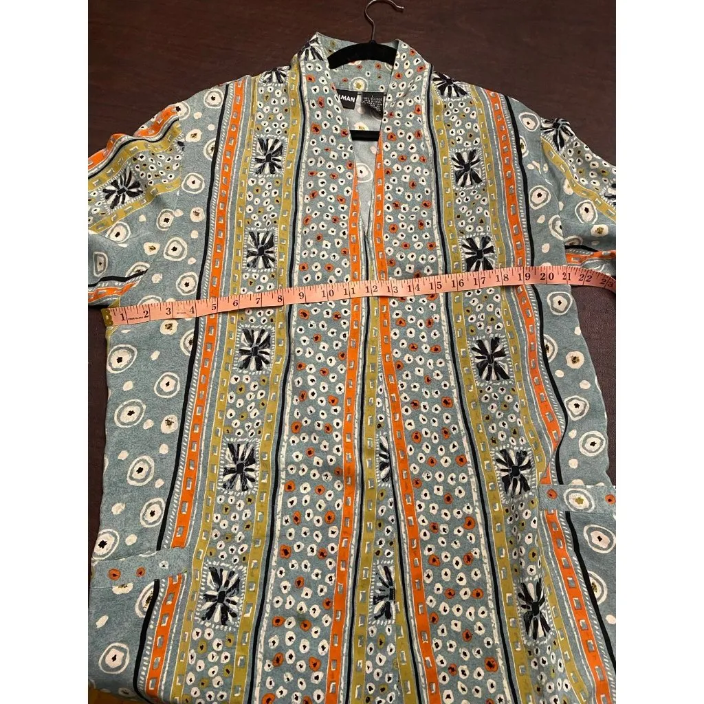 Diane Gilman 100% Silk Oversized Blazer Jacket Abstract Print‎ Pockets Large - Image 8