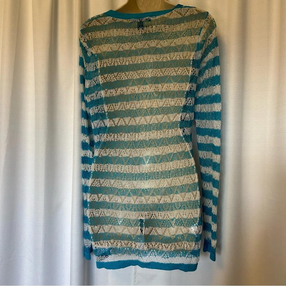 Tommy Bahama Womens Linen Turquoise Blue White Striped Swim Coverup Dress SZ M - Image 9