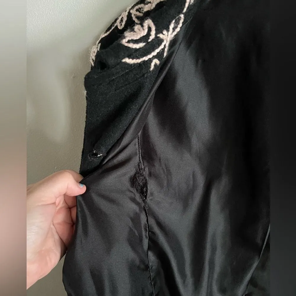 Vintage Y2K Focus by Shani Black Embroidered Jacket XL Floral Wool Blend Coat - Image 7