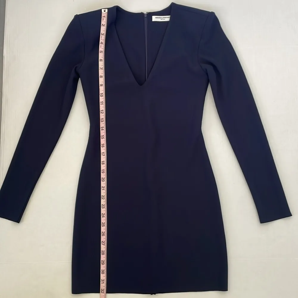 Amanda Uprichard Revolve Navy Blue Long Sleeve Raw Hem Dress Shoulder Pads Small - Image 14