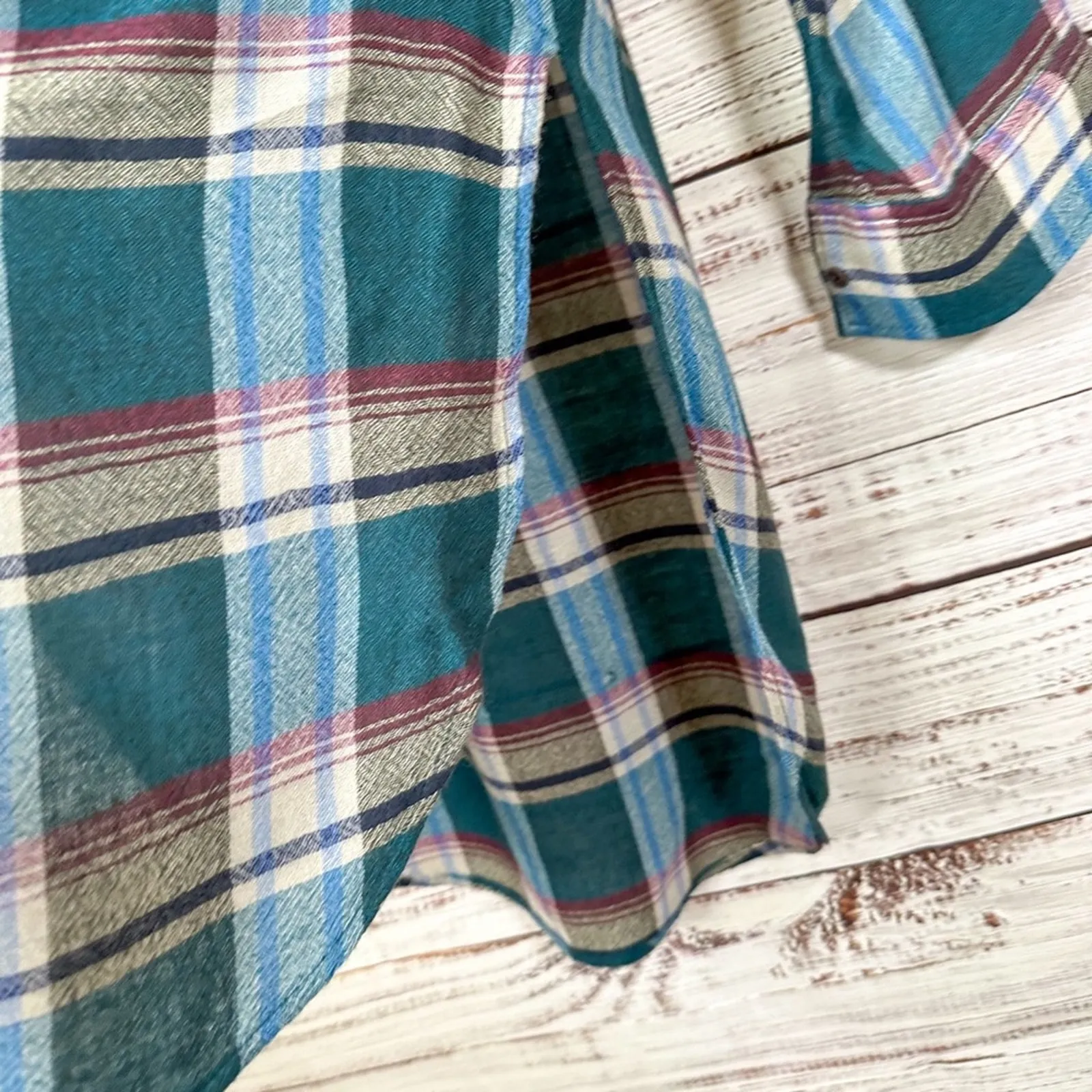 Anthropologie Akemi + Kin Lucie Blue Green Flannel Plaid Tunic Shirt, EUC, Small - Image 6