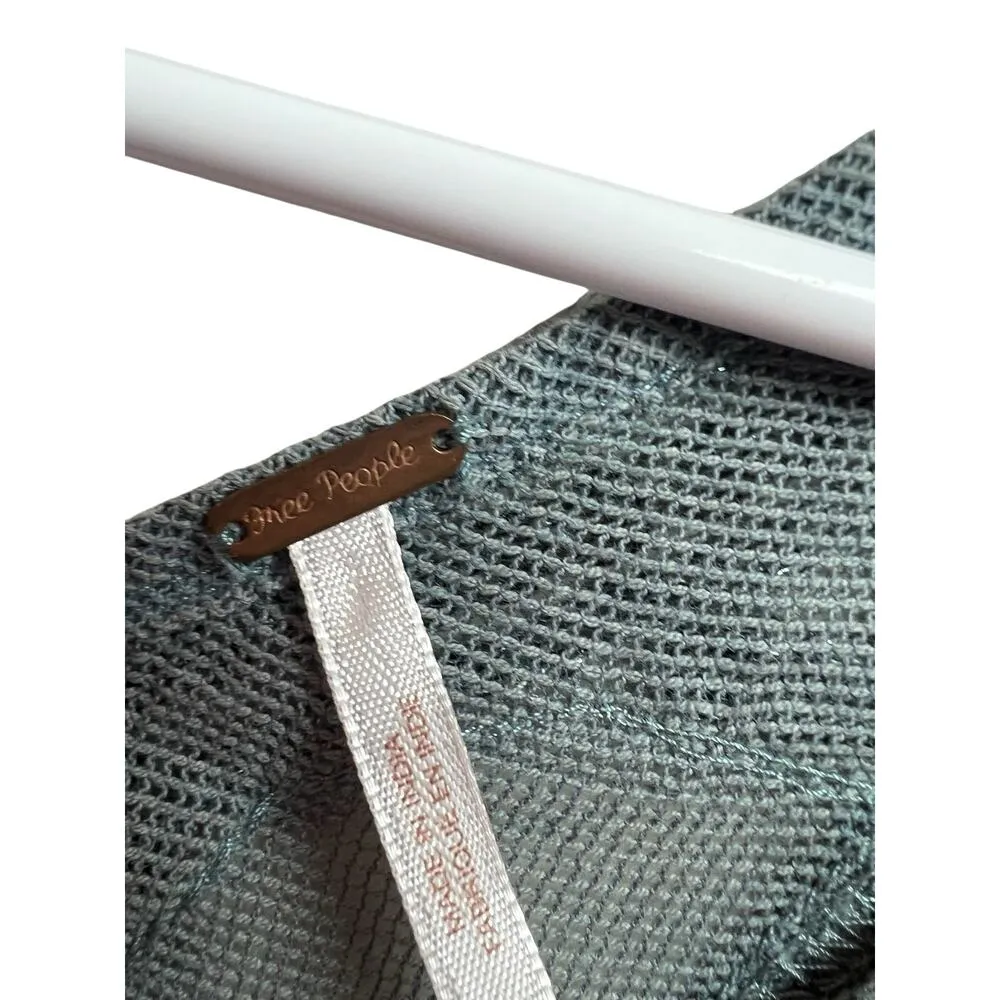 Free People Bluish Gray Beaded Mesh Tank Top Small - Image 3