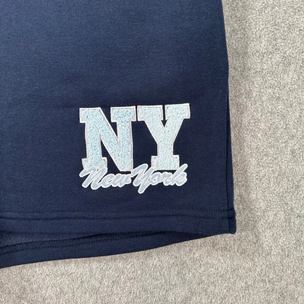 Lazy Sunday New York Sweat Shorts Women's Large Navy Blue Drawstring Fleece - Image 2