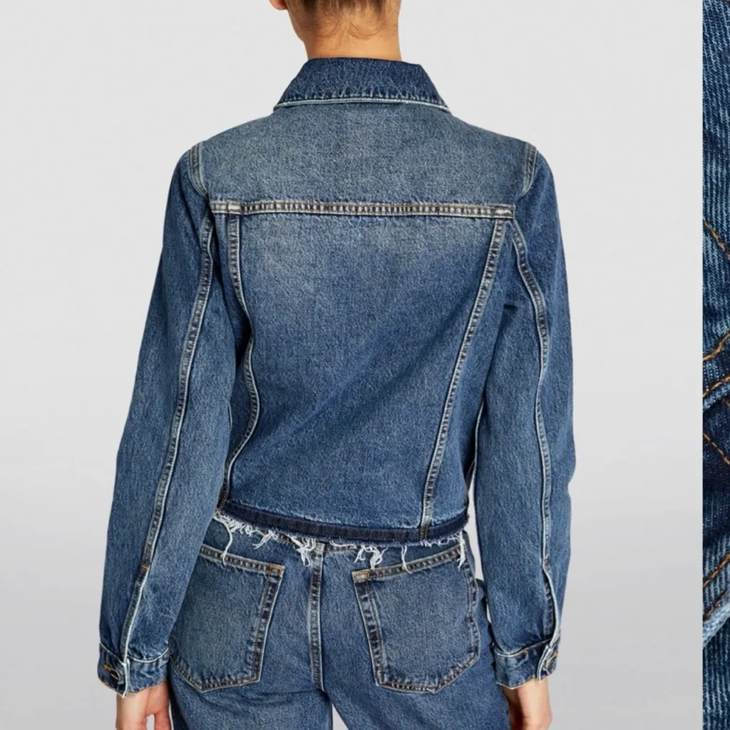 Anine Bing Jackie 1999 Denim Jean Jacket Dark Wash Blue - Image 9