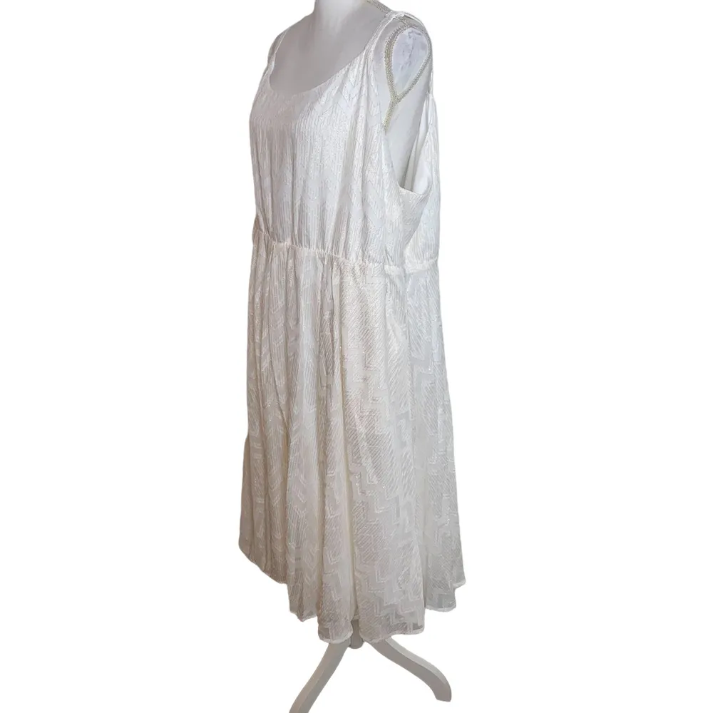 NWT Torrid White Chiffon Metallic Thread Chevron Blouson Midi Dress, Size 4X - Image 7