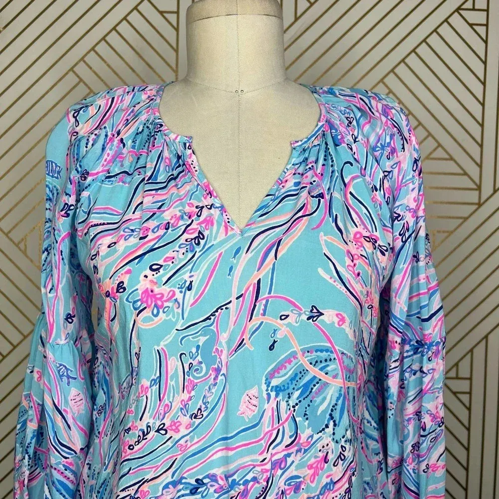 Lilly Pulitzer‎ Winsley Top In Lapis Lazuli Horseshoe Bay Blue Pink Size US XS - Image 6