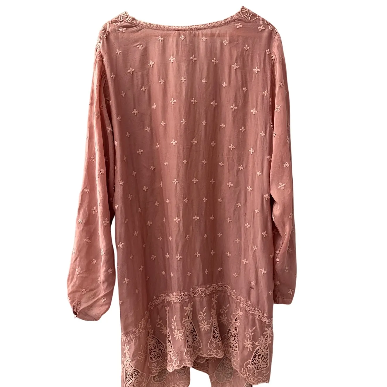 Johnny Was Plus V-Neck Embroidered‎ Tab Sleeve Midi Dress Dusty Rose Size 2X - Image 3