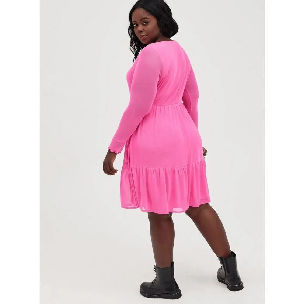 Torrid Hot Pink Glo Mesh Ruffle Tiered Mini Dress XL/14 NWT - Image 9