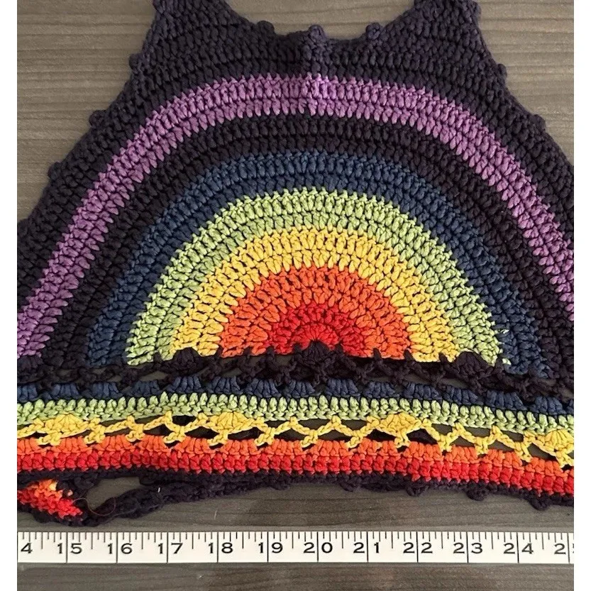 Forever 21 Crochet Rainbow Halter Top Boho Festival Tie Back Multicolor S/M - Image 2