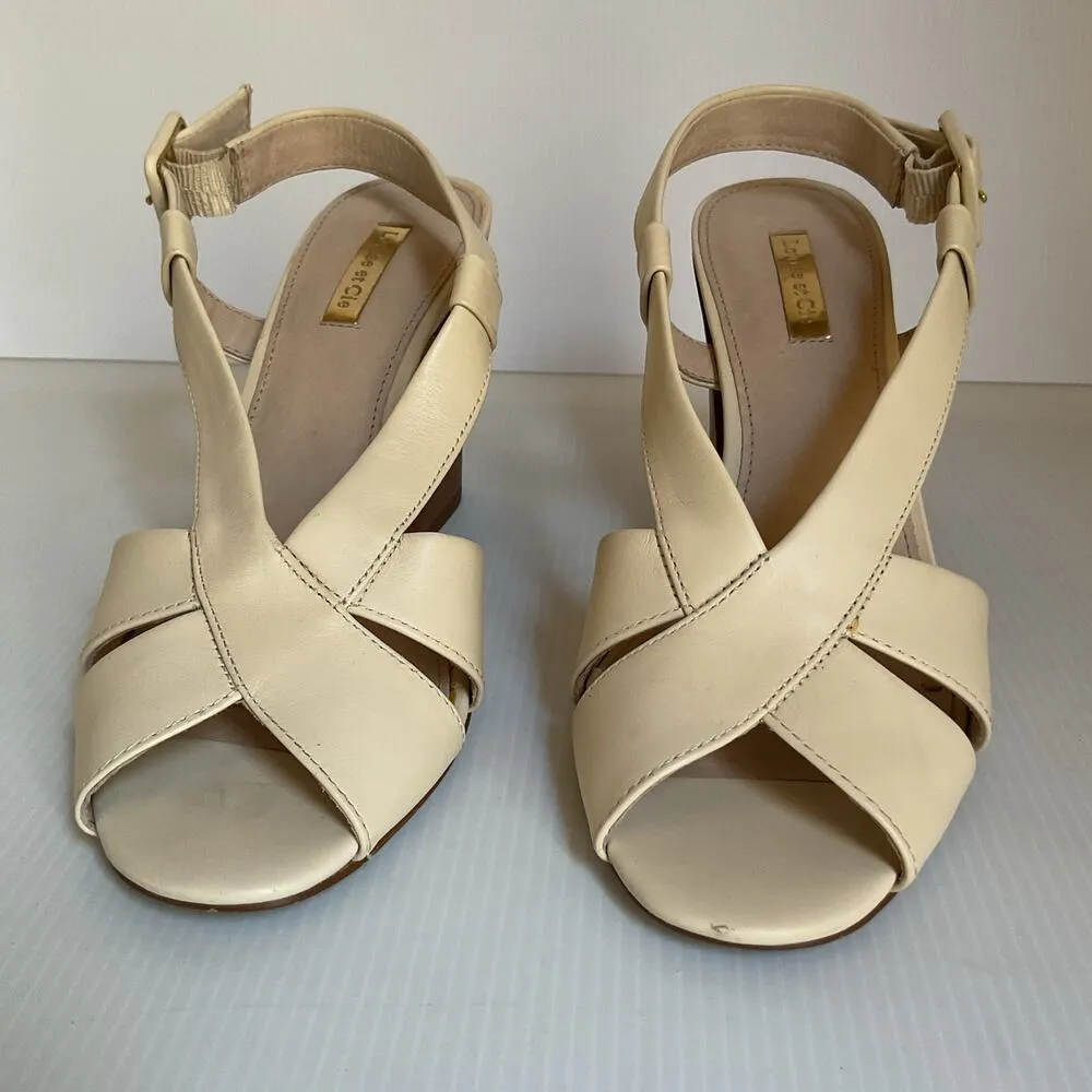 Louise et Cie White Leather Slingback Sandals Size 8M Block Heel Crisscross - Image 6