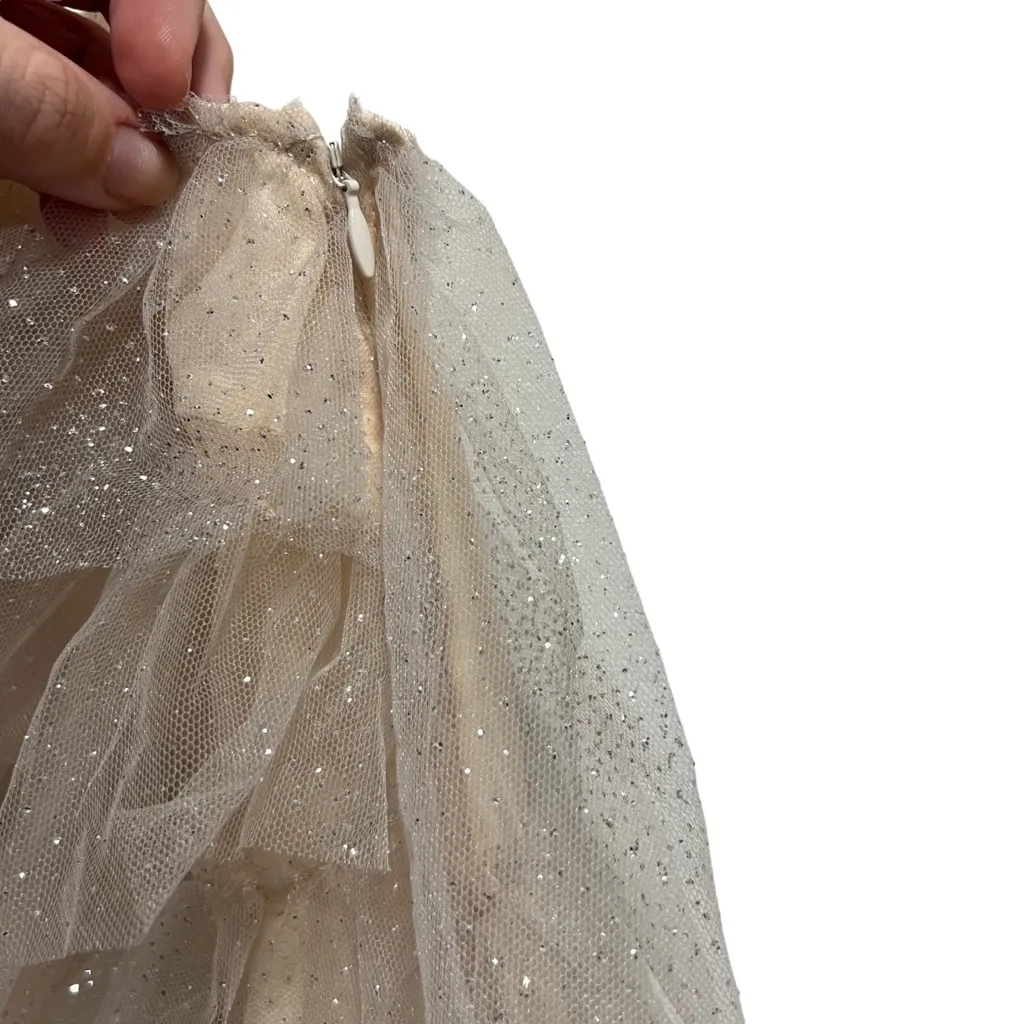 NEW NWOT The Bar Kai Tiered Tulle Halter Midi Dress In Sparkle Nude - Image 8