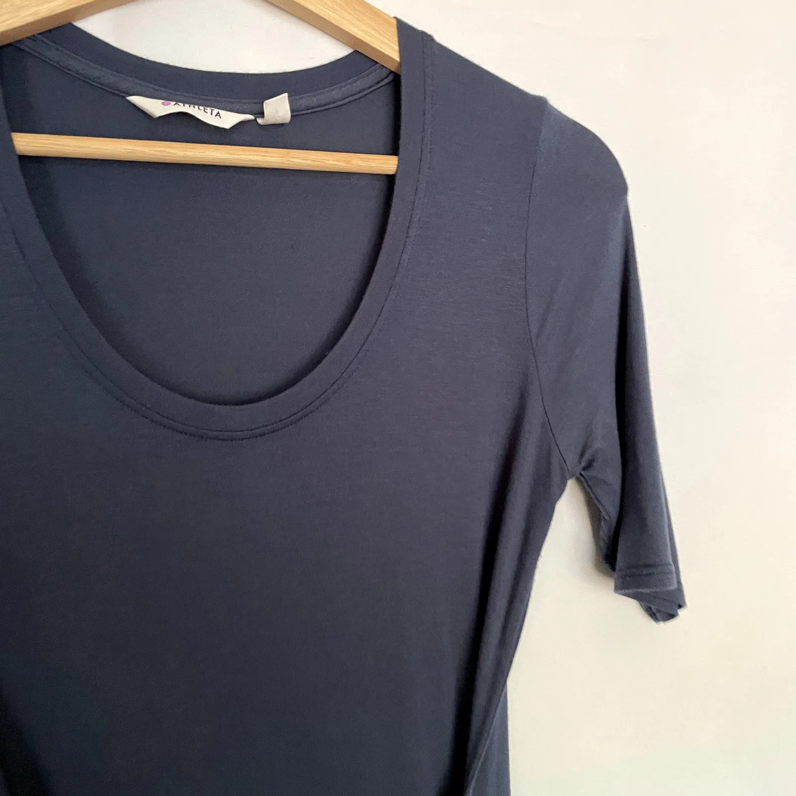 Athleta navy bodycon dress front wrap women's XS micromodal spandex scoop neck - Image 2