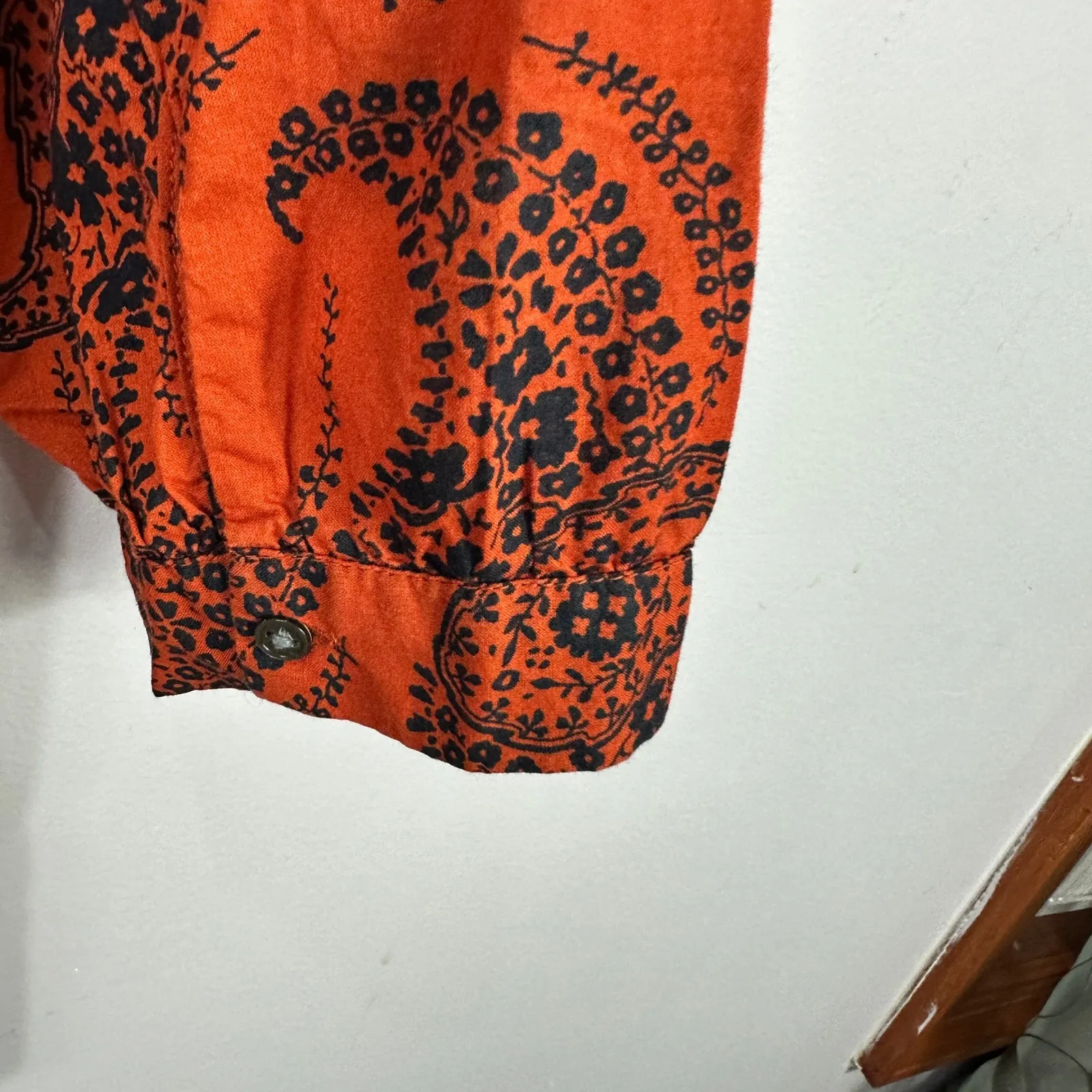 Lands End Tunic Top Women 12P Orange Paisley Print Cotton Boho Cottage Whimsical - Image 5