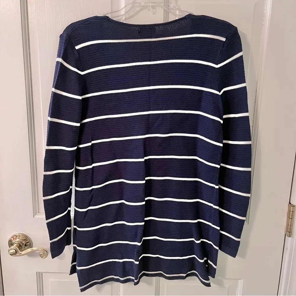OLD NAVY Women’s Navy & White Striped V-Neck Tunic Long Sleeve Sweater - Image 3
