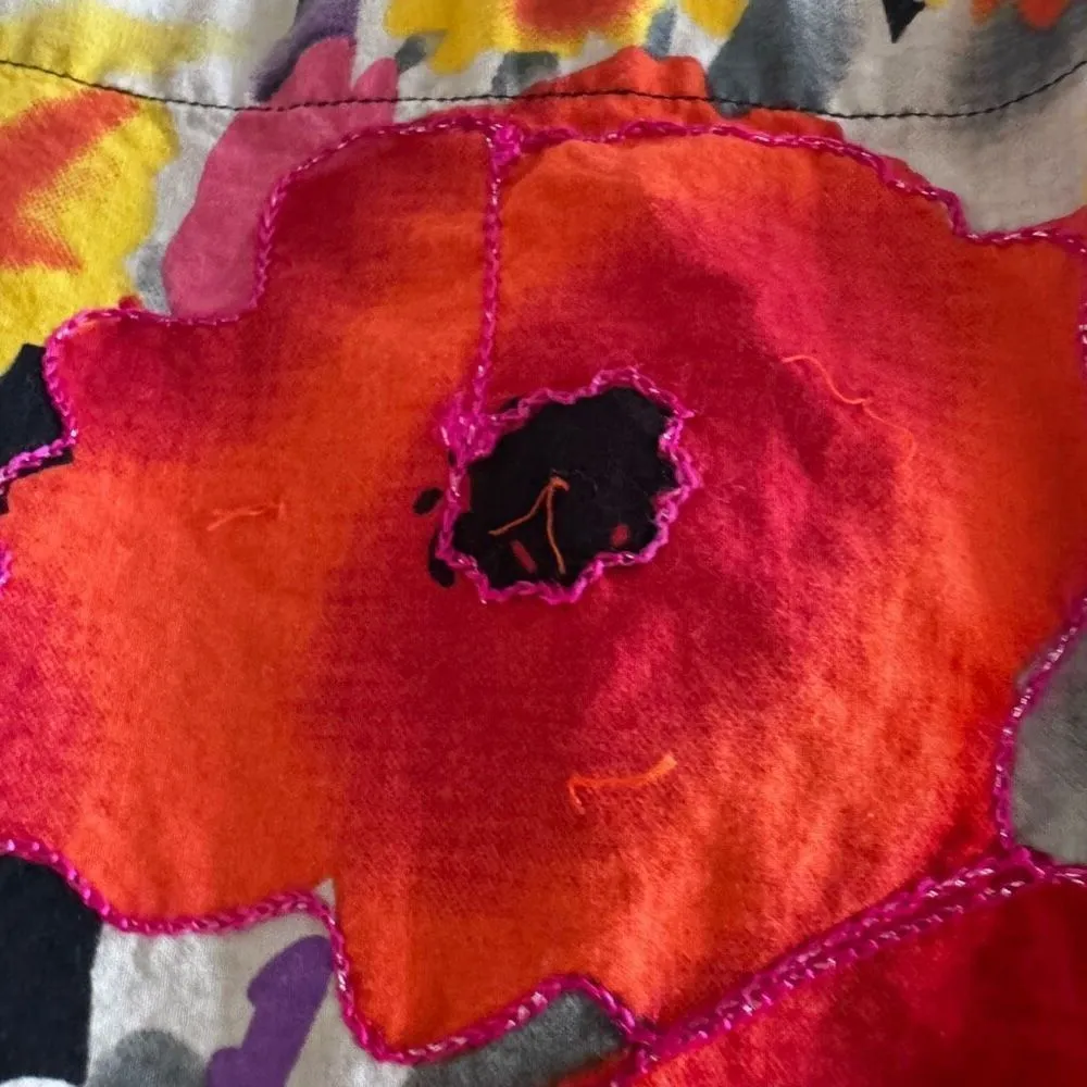 Soft Surroundings Black Floral Cotton Button Down Shirt Dress SZ PL #2424 - Image 4