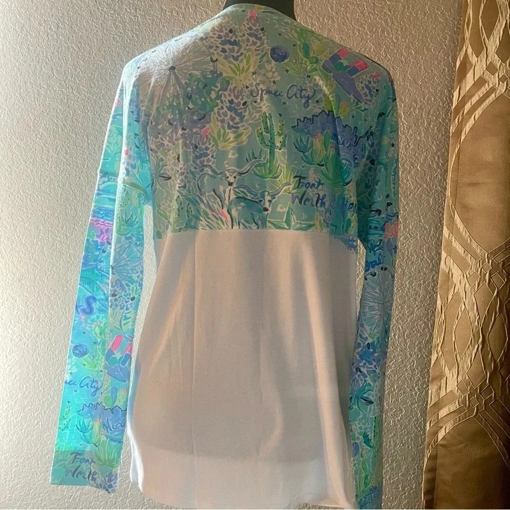 New! Lilly Pulizer Boat Neck Long Sleeve Shirt Bayside Blue Lilly Loves Texas - Image 2