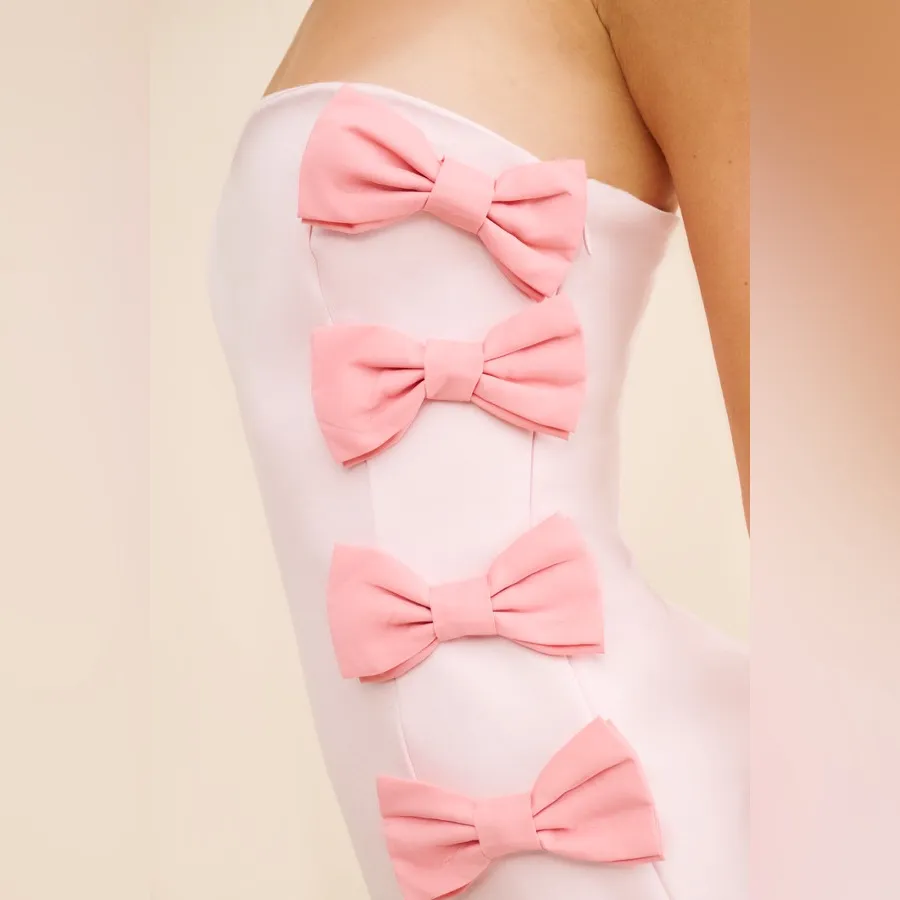 BHLDN Anthropologie Lea Strapless Pink Bow Midi Dress L - Image 4