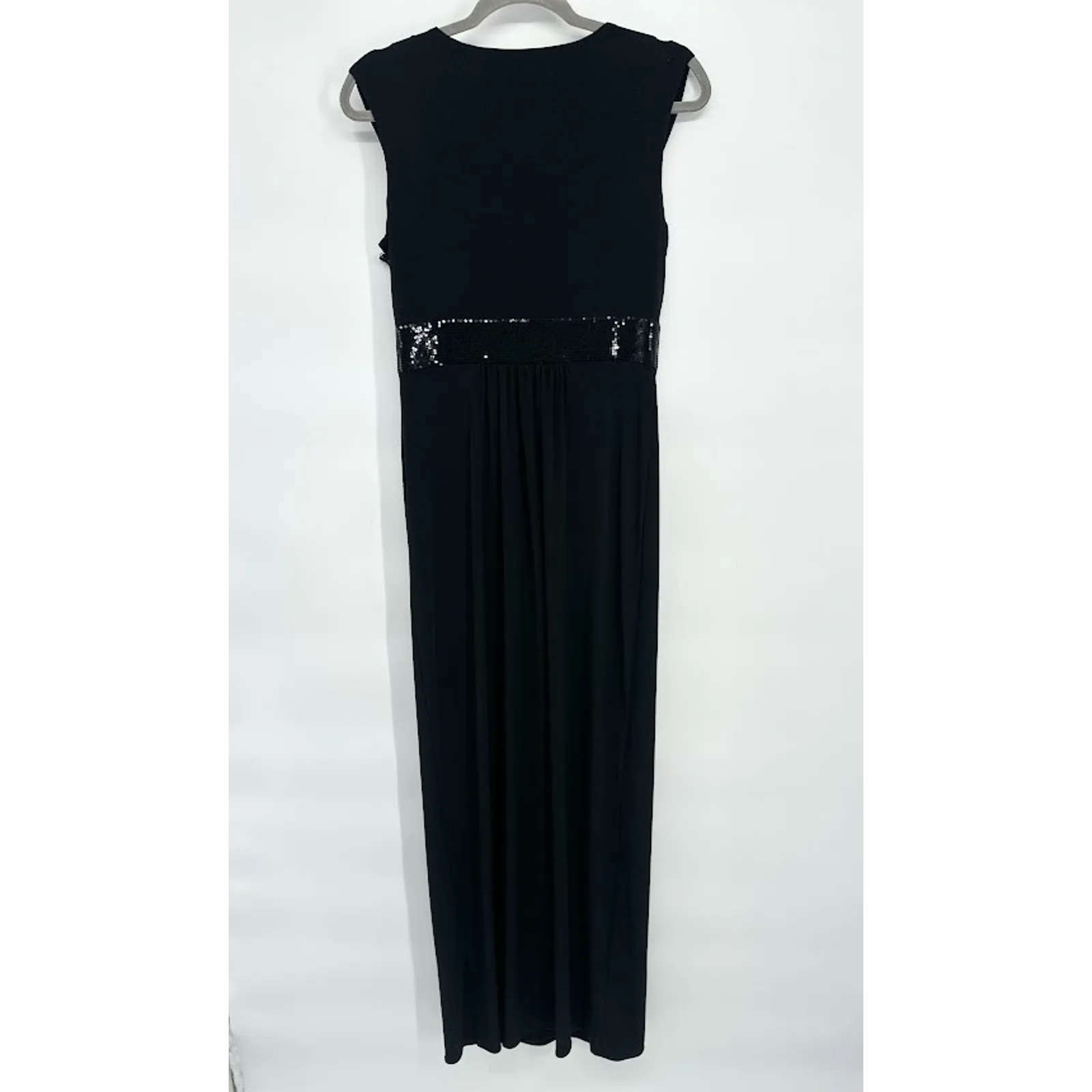Calvin Klein Size 6 Black Formal Surplice Maxi Dress Sequin Waist Faux Wrap - Image 5