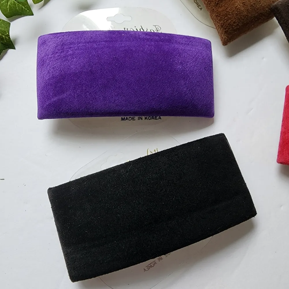 Set of 5 Fashion Faux Suede Hair Clips Purple - Image 2