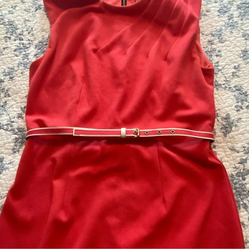 Karin Stevens Salmon Tangerine Belted Exposed Zipper Sleeveless Dress Size 10 - Image 5