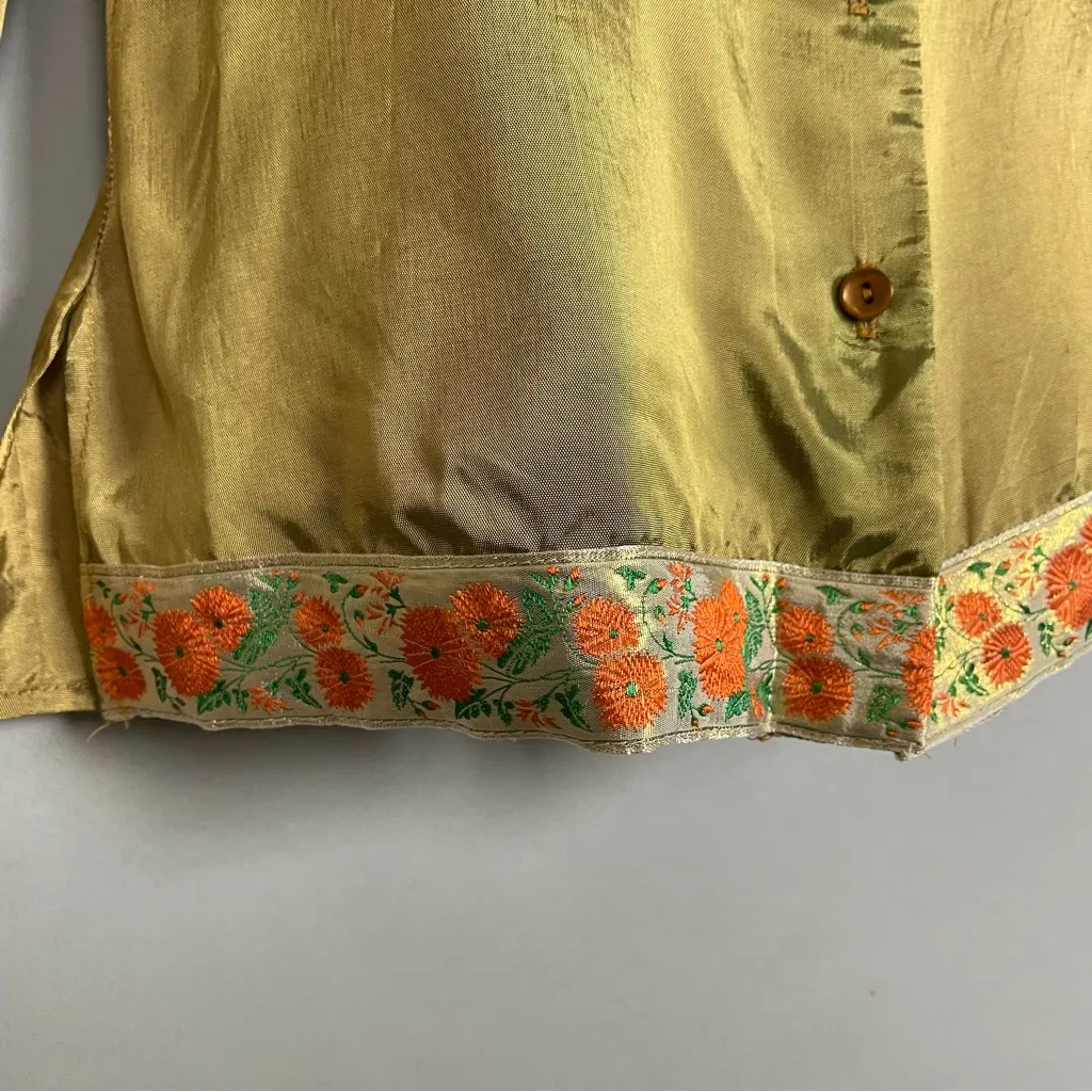 Vintage‎ Y2K Anxiety Blouse Iridescent Green Orange Ribbon Hem Button - Image 6