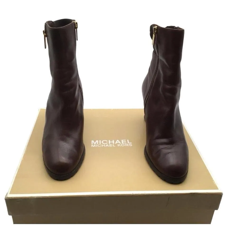 Michael Kors Dark Brown Leather Aileen Wedge Boots 9.5 - Image 4