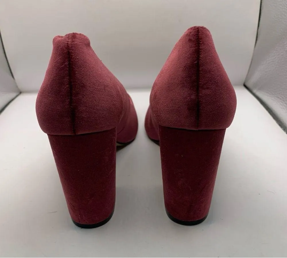Jessica Simpson Burgundy Velvet Chunk Heel Pumps size 9.5 F5 - Image 5
