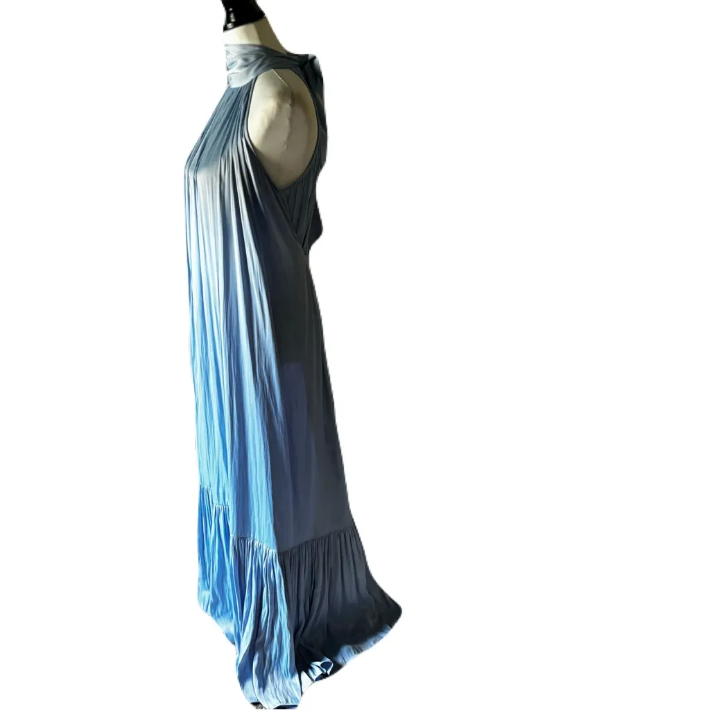 O.P.T. Halter Maxi Dress | NWT | Satin Pleated Baby Blue| Size Small Blue - Image 3