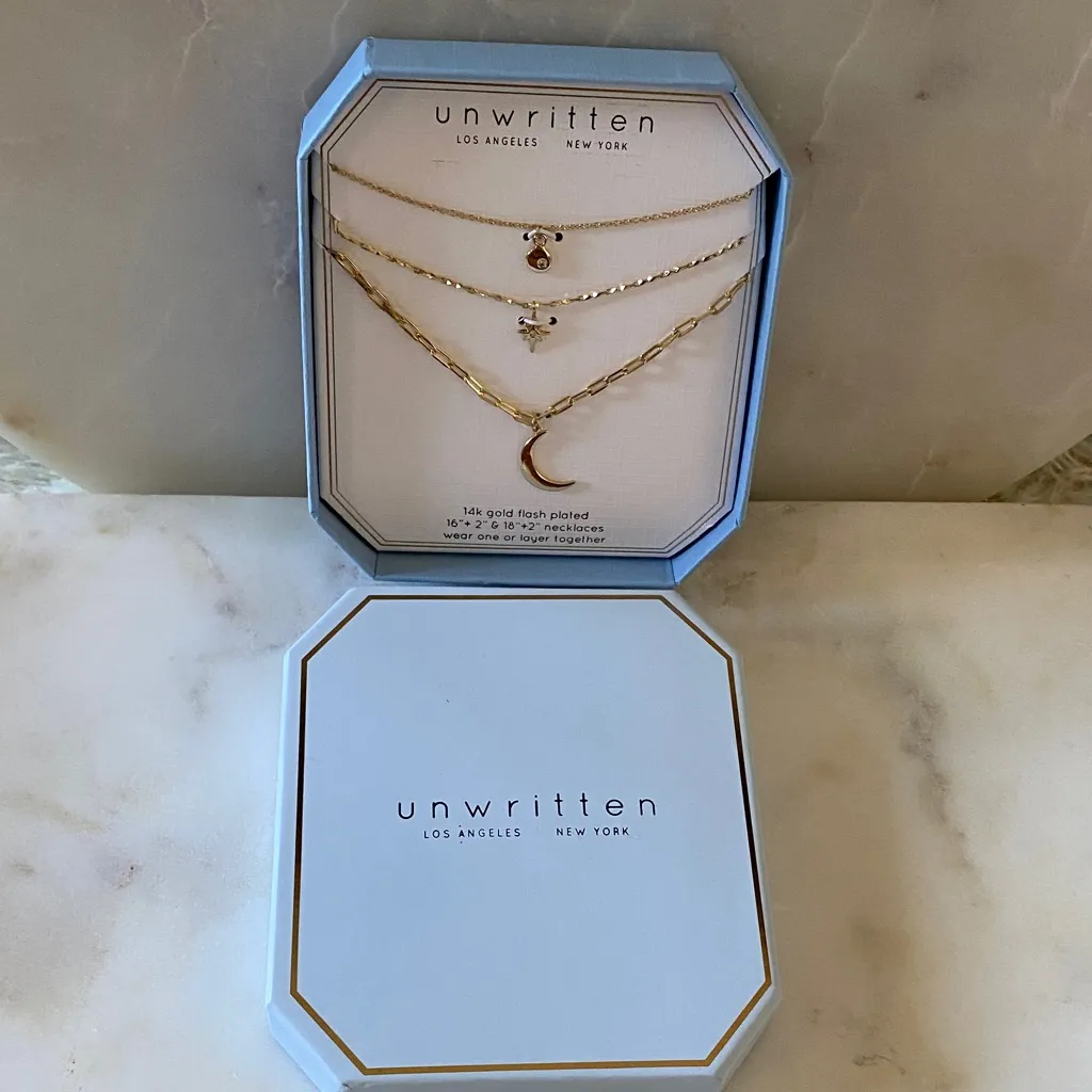 NWT Unwritten 14K Gold Flash Plated 3-Pieces Layered Chain Necklace Set - Image 3
