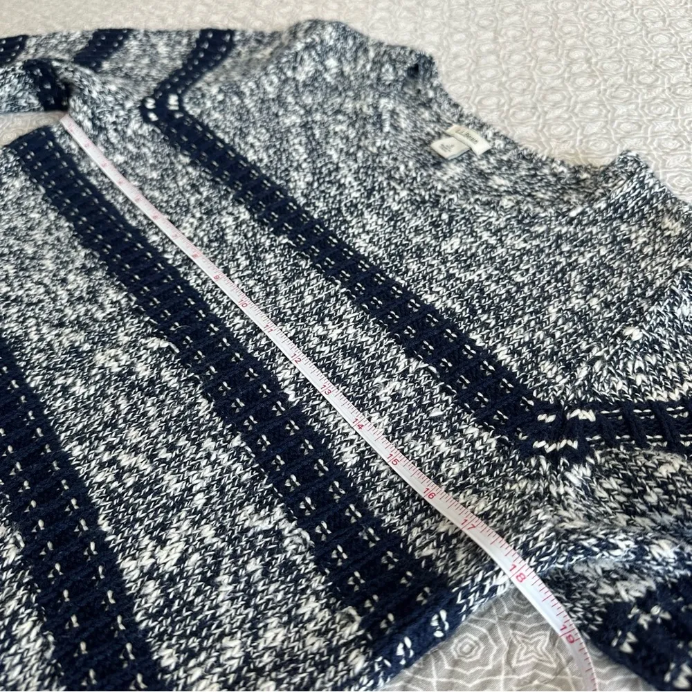 L.L. Bean 100% Cotton Navy Blue Gray Striped Marled Crew Neck Sweater Size S - Image 6