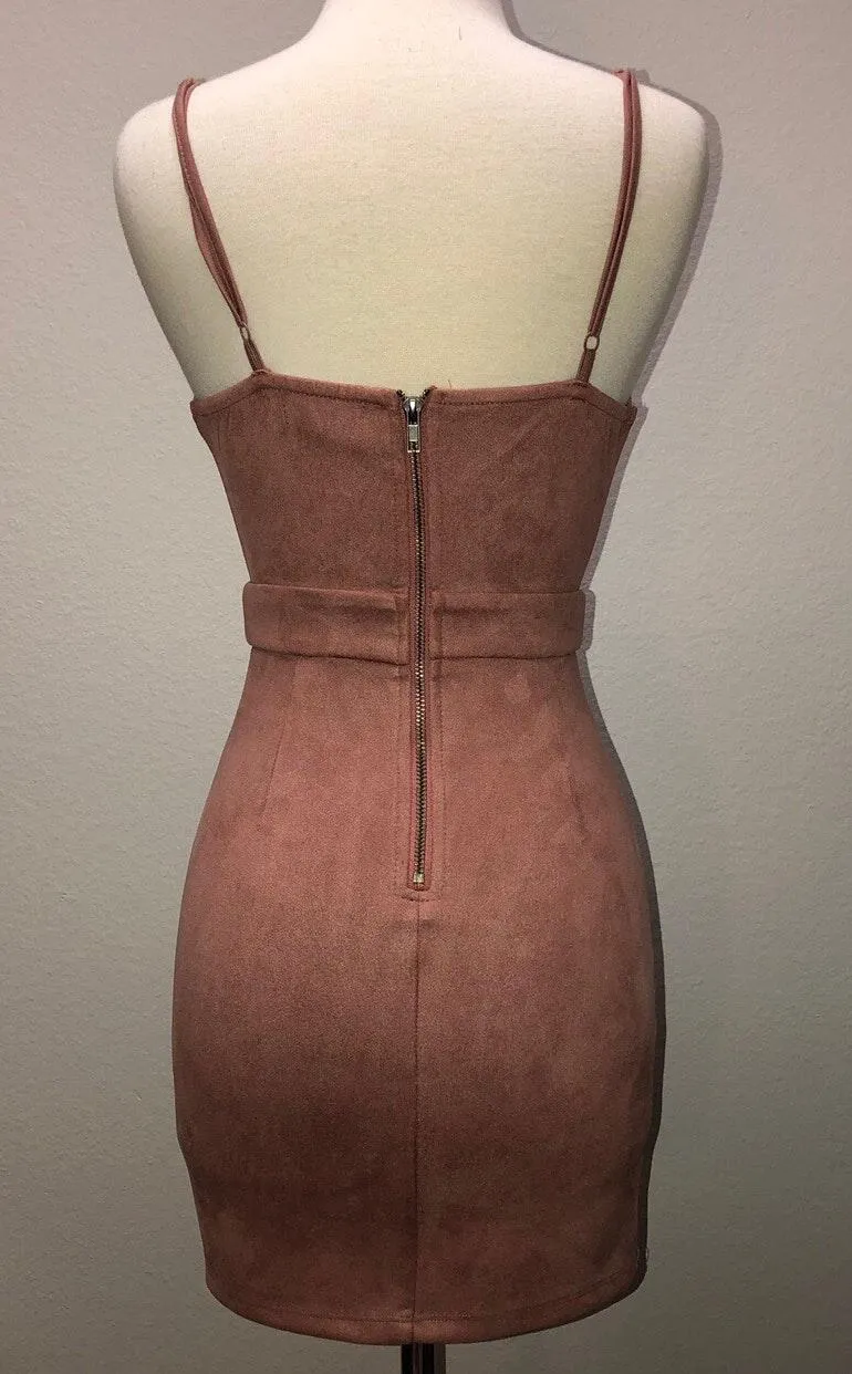 LF Suede Pink Lace Up Zip Up Bodycon - Image 4