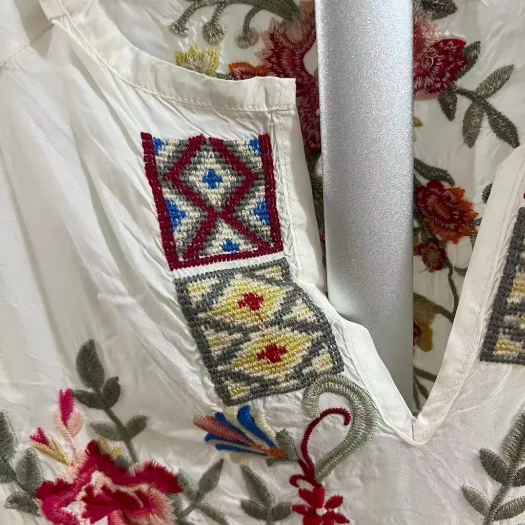 $398 NWOT Johnny Was Biya Blouse Floral Embroidered Long Sleeves Size L - Image 5