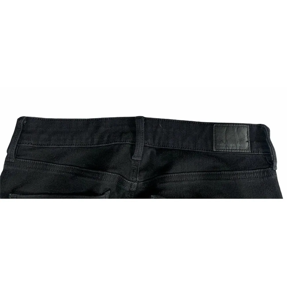 Womens American Eagle Hi Rise Jeggings Skinny Raw Hem Black Stretch Distressed 6 - Image 6