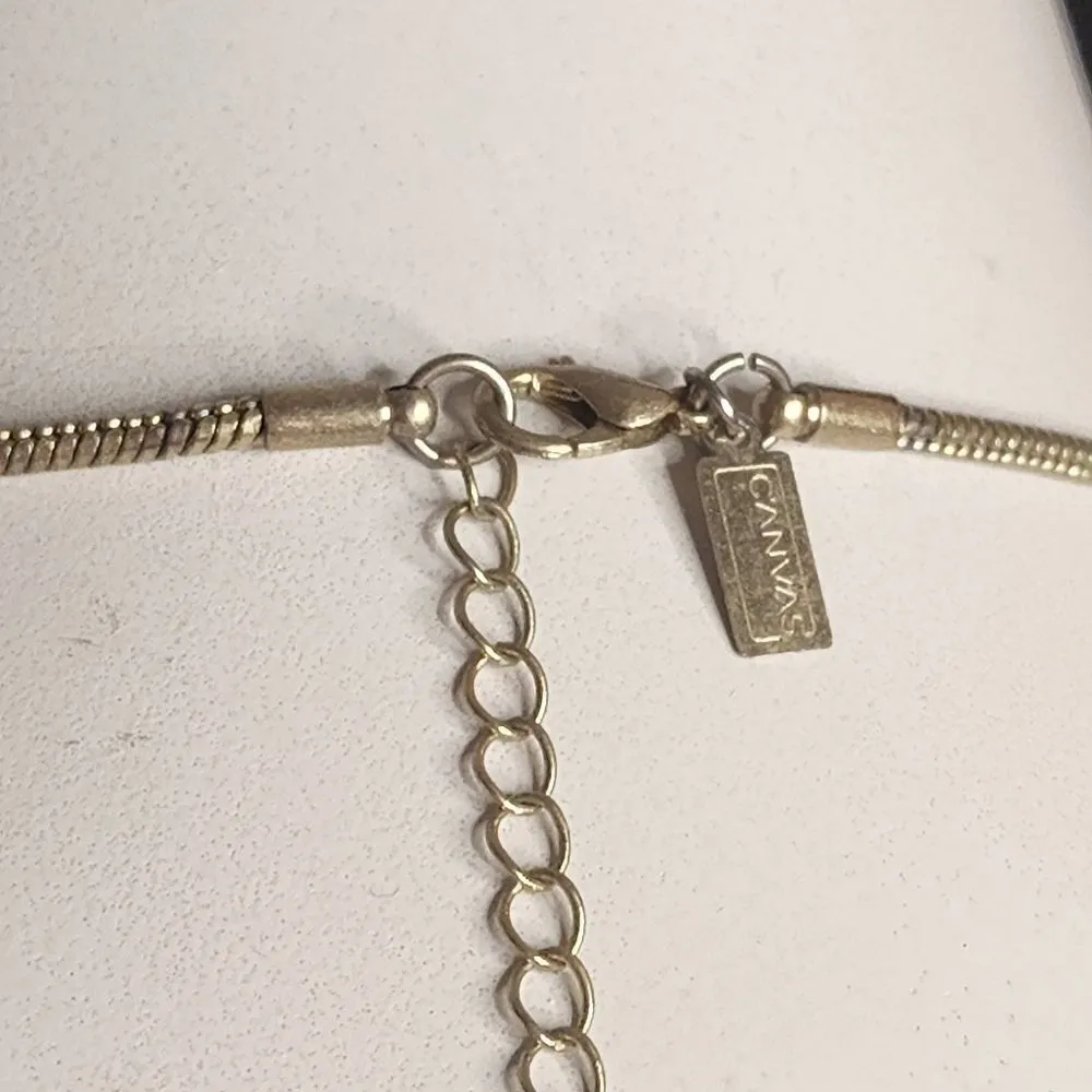 Canvas Gold Tone & Gray Fringe Necklace - Image 5