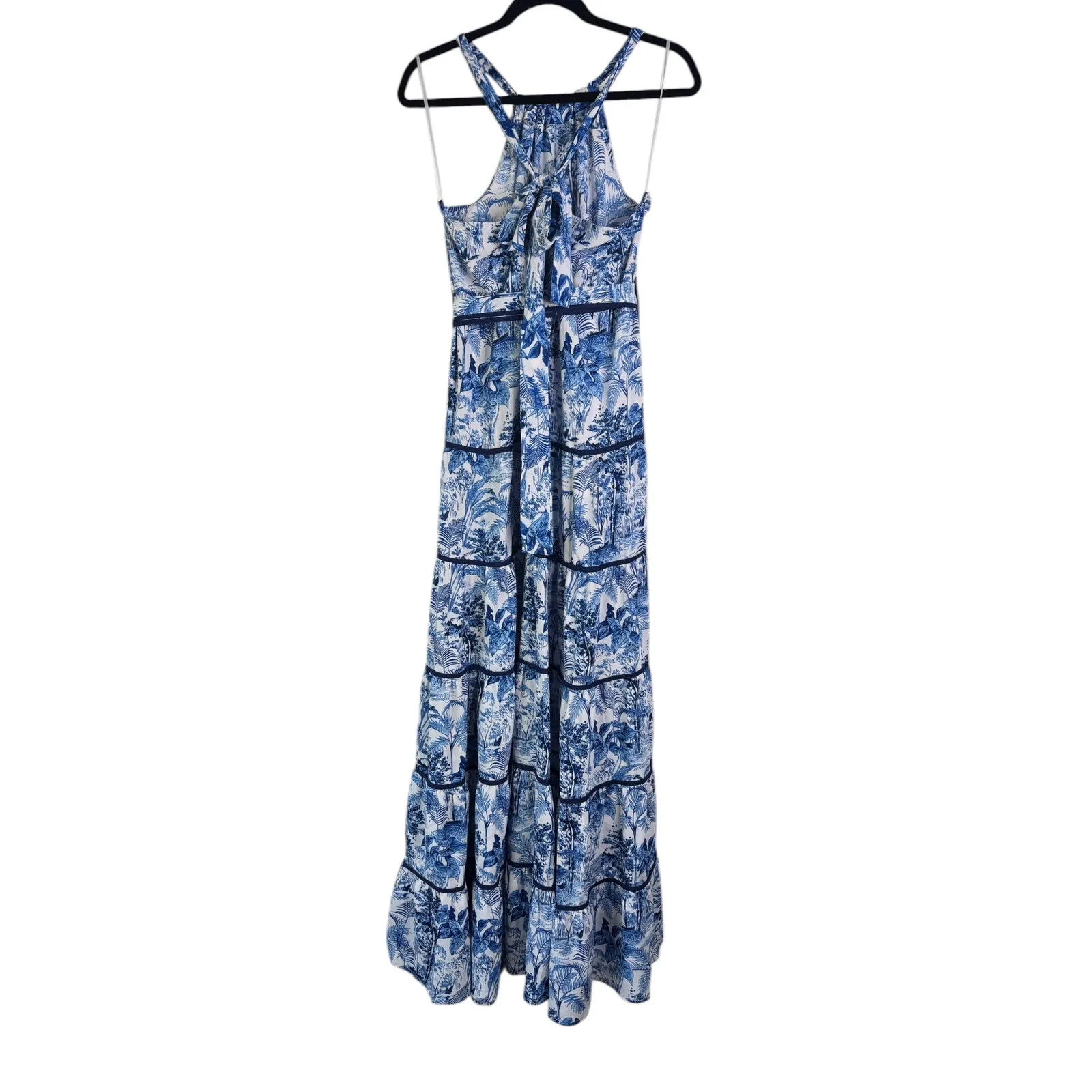 NWT The Sang Boutique Blue & White Tropical Floral Tiered Maxi Dress Large Long - Image 9