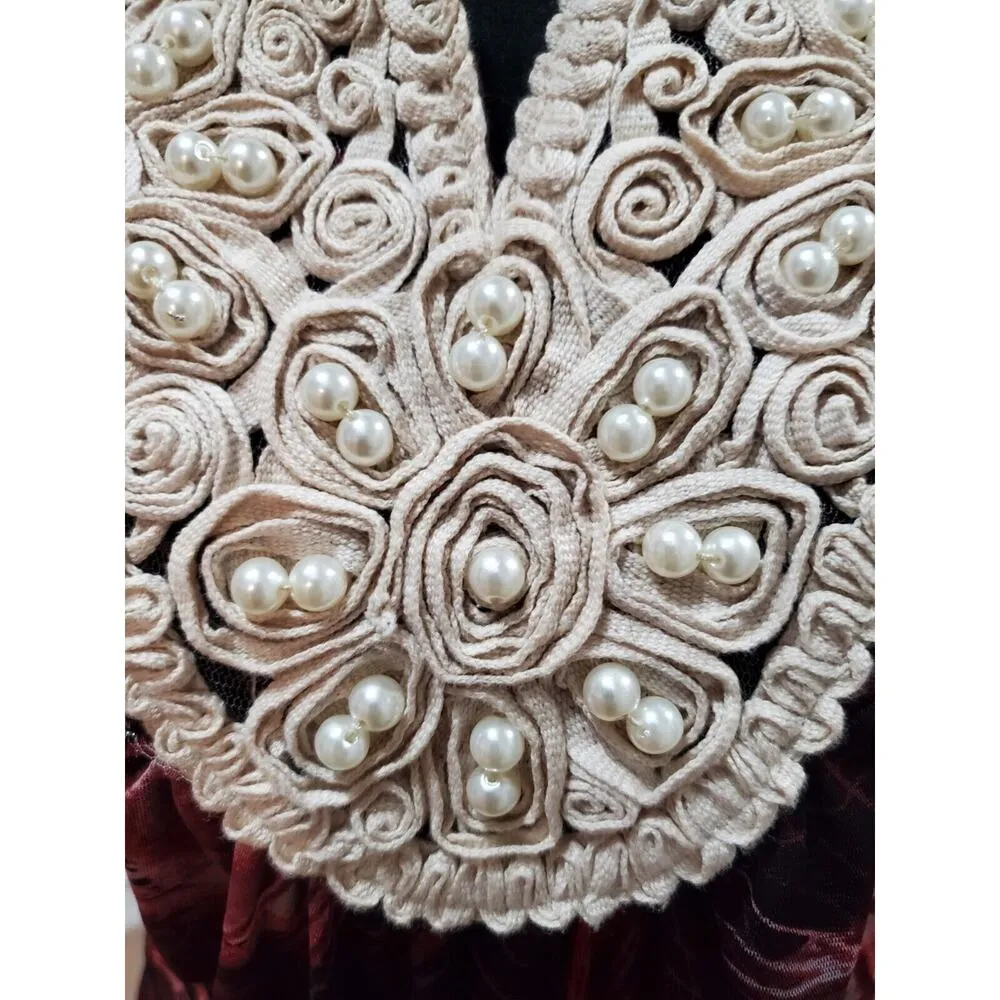 New Direction Women Burgundy Peacock Feather Beaded V - Image 2