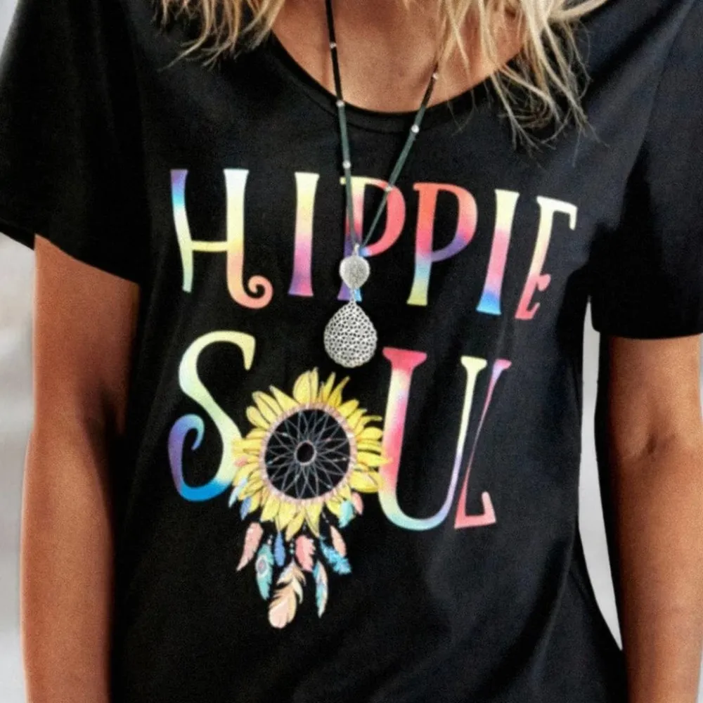 "HIPPIE SOUL" SUNFLOWER FEATHER DREAM CATCHER GRAPHIC TIE - Image 3